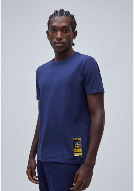 T-Shirt Slim Decote Redondo Azul