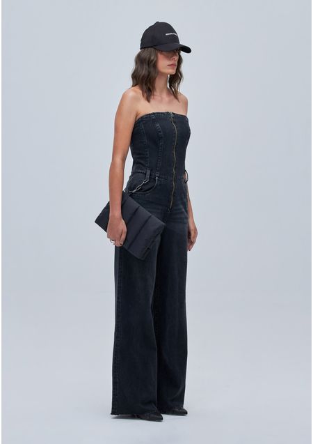 Macacão Jeans  Black Longo Preto