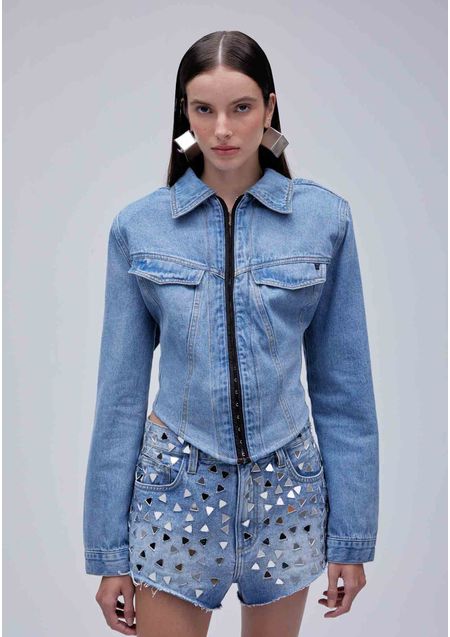 Jaqueta Jeans Com Colchete Azul