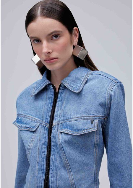 Jaqueta Jeans Com Colchete Azul
